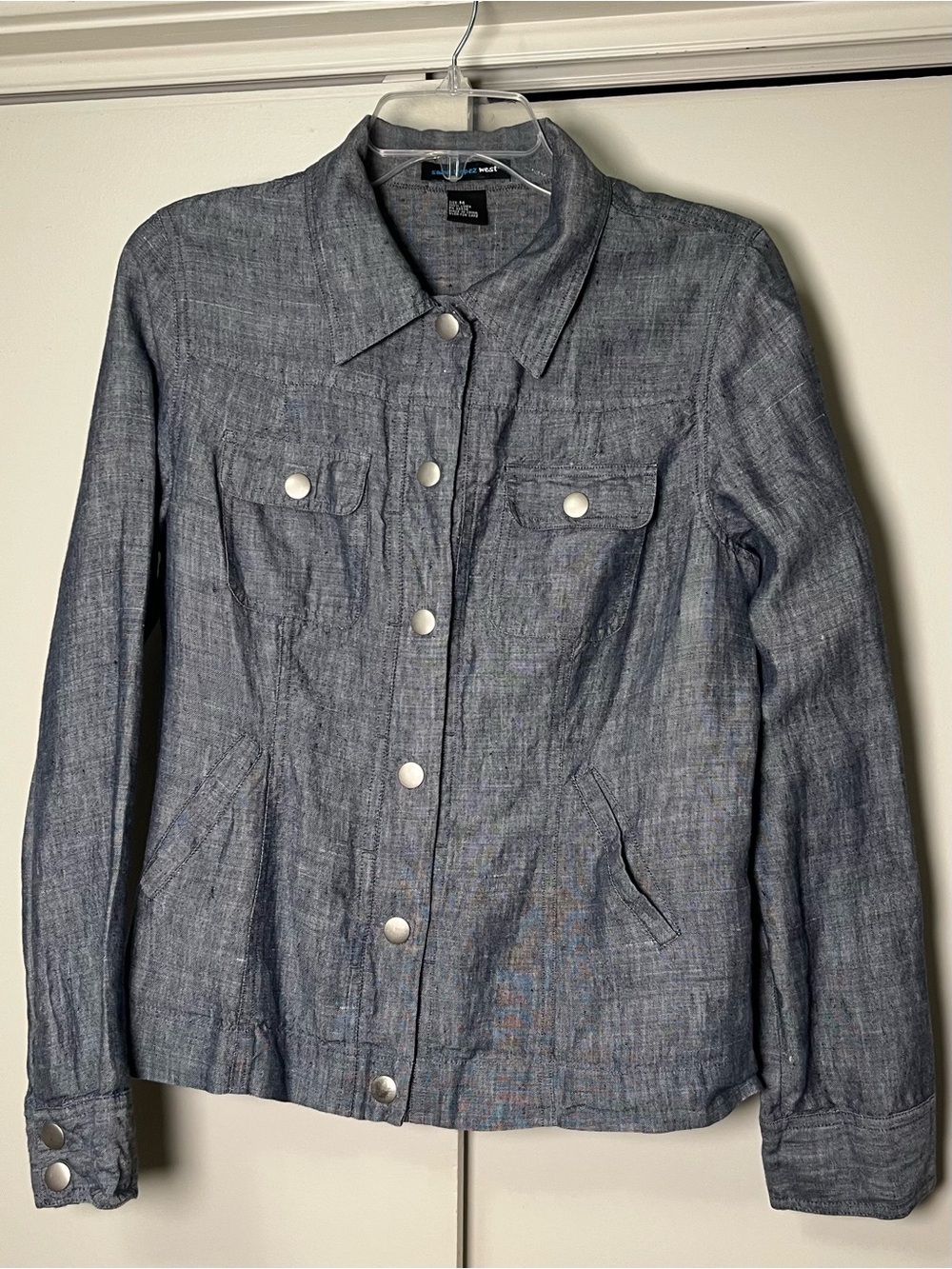 Saint Tropez West Blue Denim-Style Button Jean like Jacket Sz M linen like